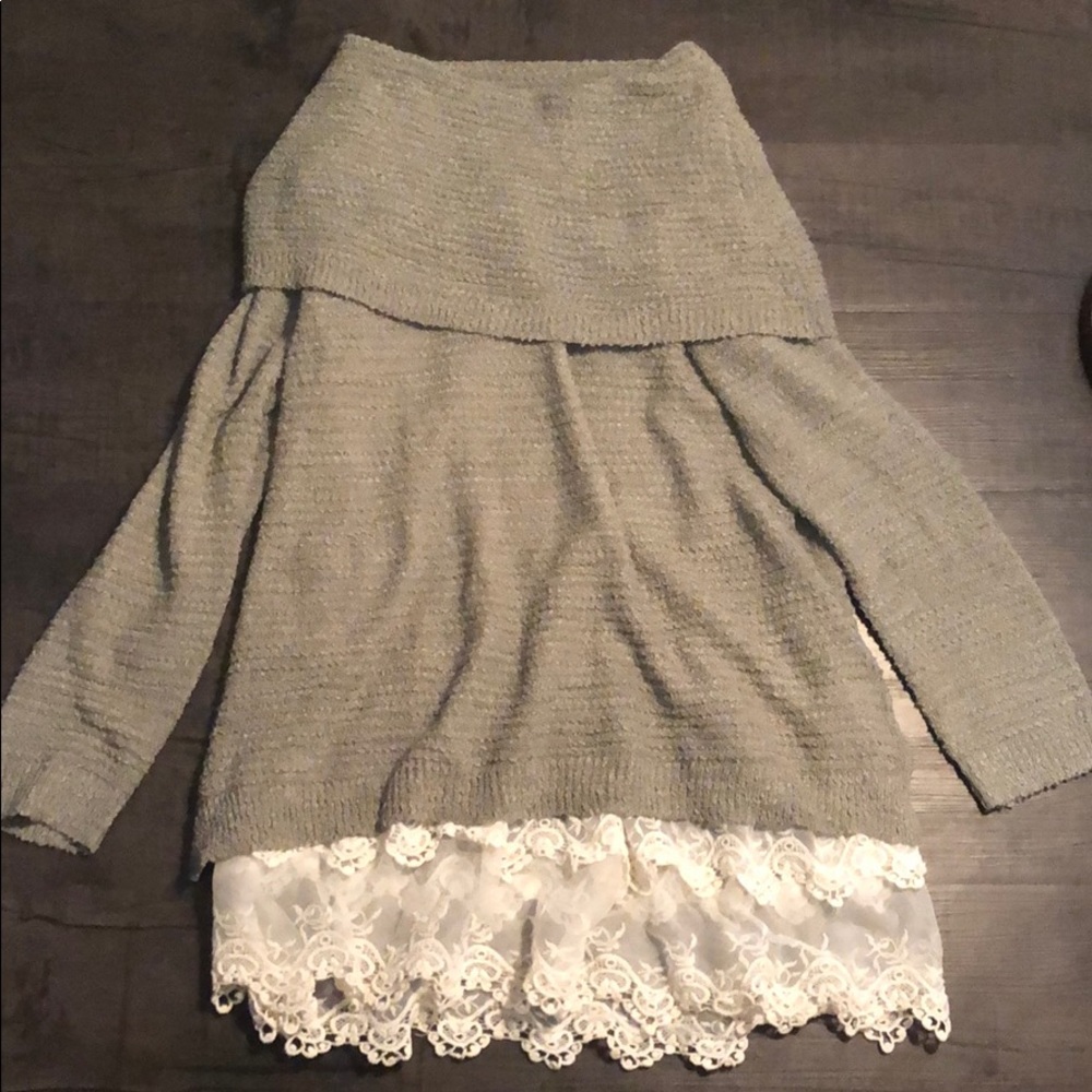 Off the shoulder knit sweater with lace bottom